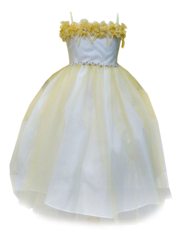 Big Girls Yellow Floral Off Shoulder Tulle Junior Bridesmaid Dress 8-16 - SophiasStyle.com